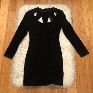 Vintage Pia Rucci Genuine Leather Cut Out Long Sleeves Bodycon Dress size S